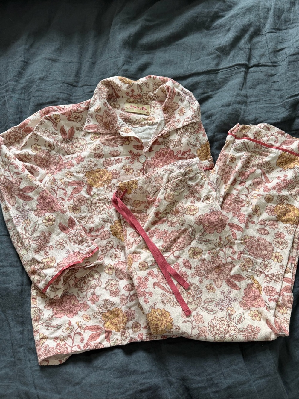 Floral Button-Front Pajama Set in Pink & Mustard